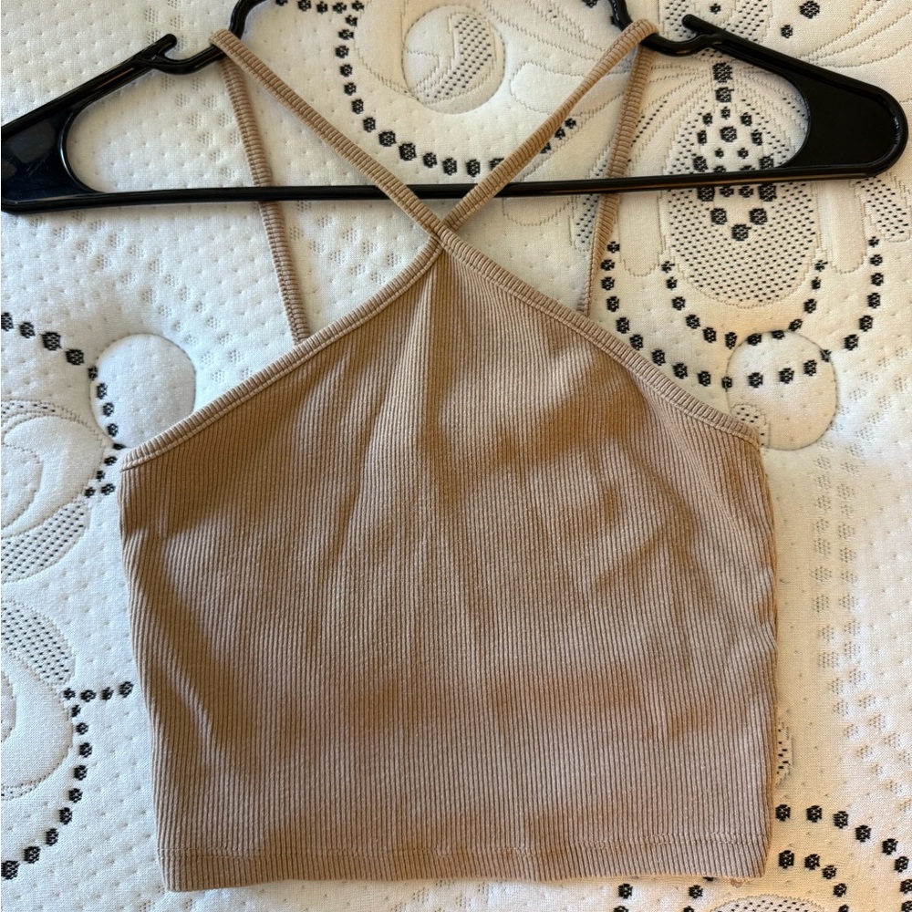 Zara Tan Ribbed Tank Top